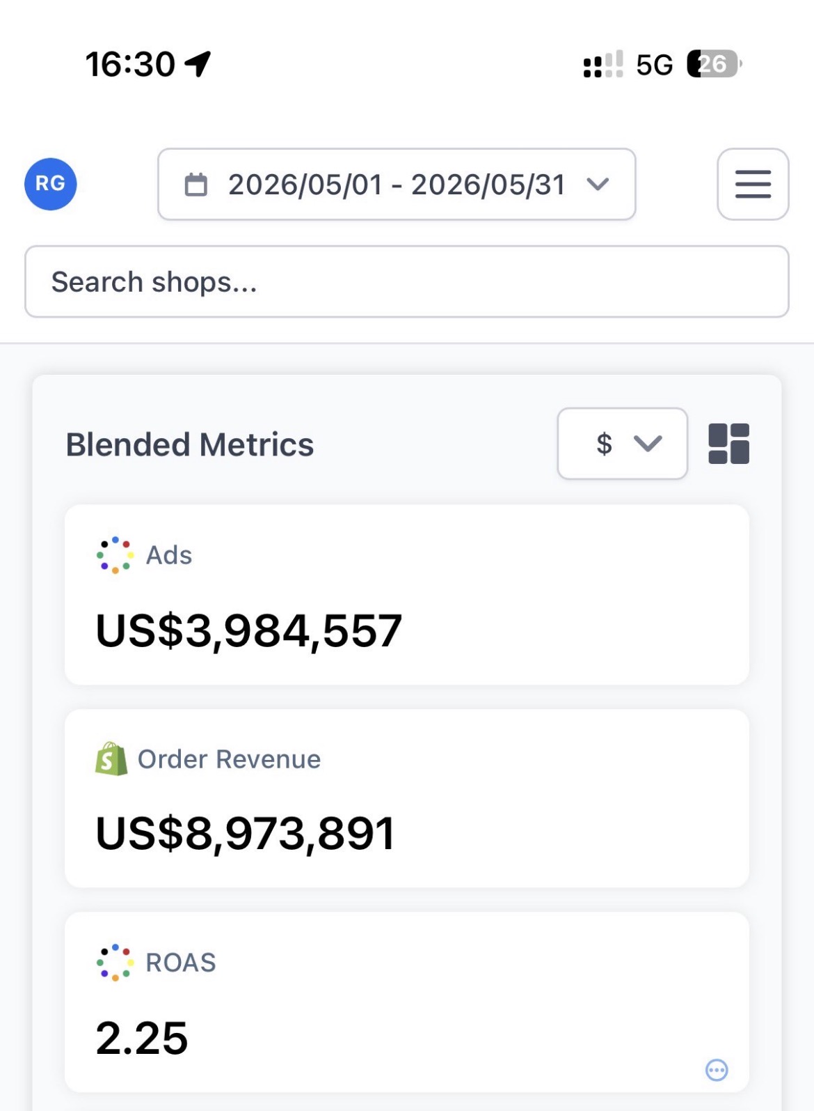 Customer dashboard result — Ryan G.